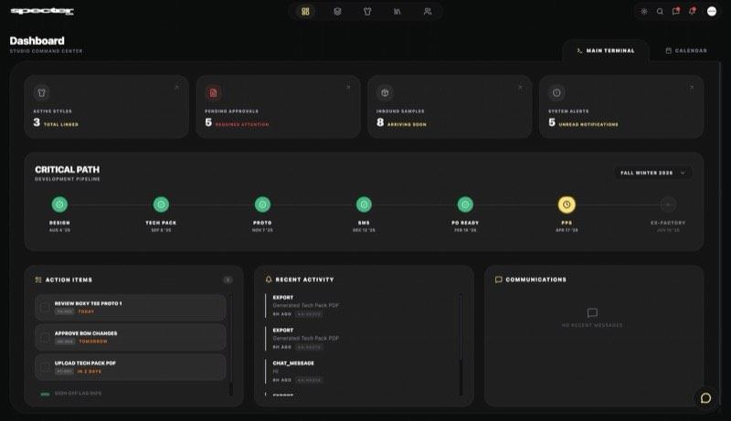A Specter OS dashboard showing sample and approval status across a collection